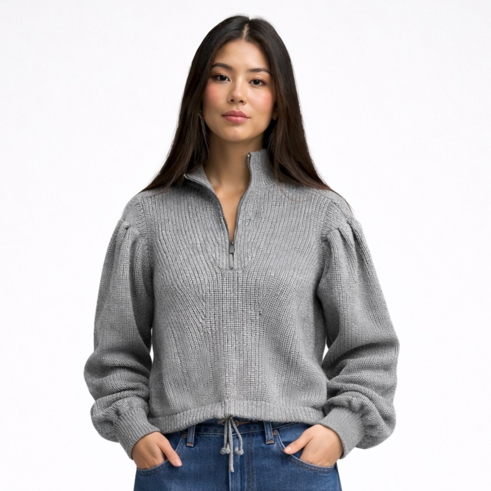 Frank & Oak Light Gray Half-Zip Turtleneck Pullover